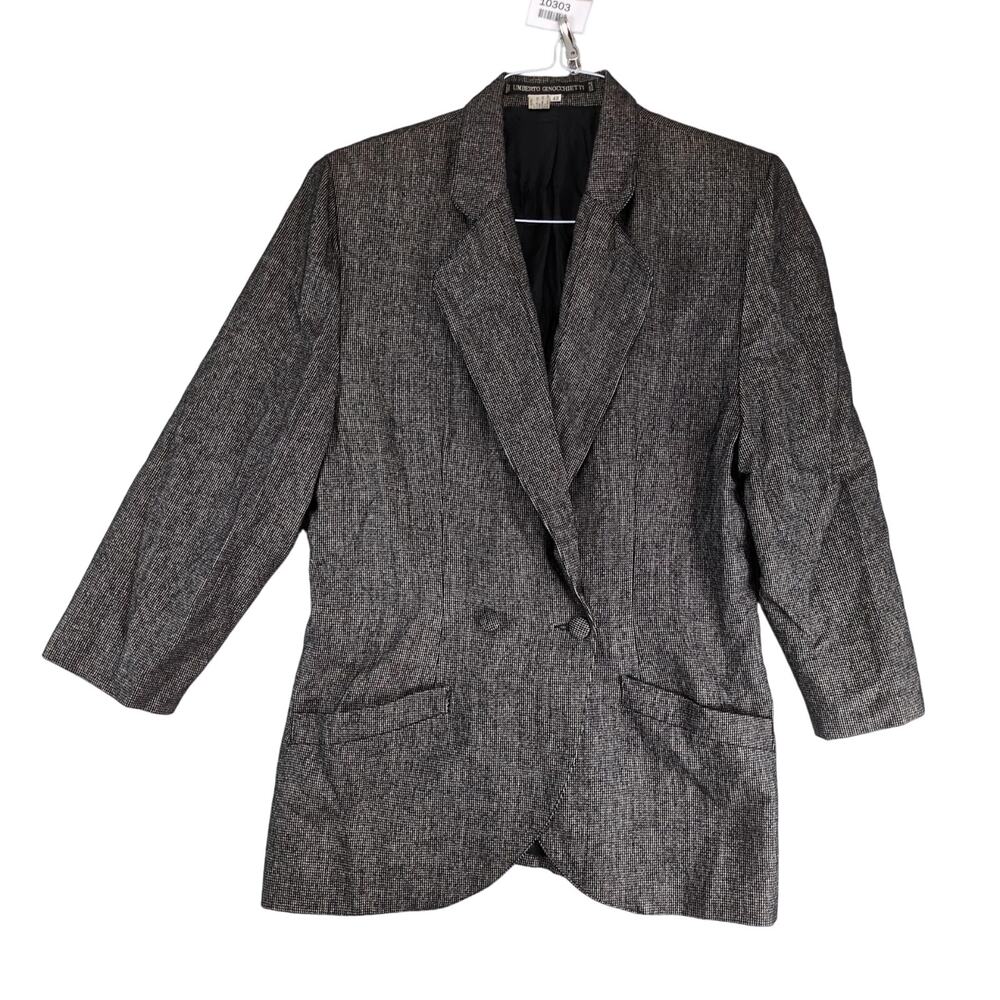 Vtg Umberto Ginocchietti Italy Blazer Jacket Women's US 6 Black Tweed Wool Blend